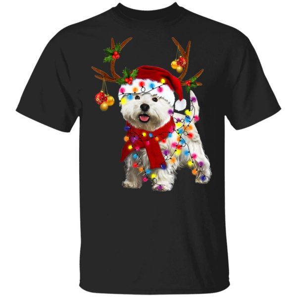 Funny Westie Dog Gorgeous Reindeer Light Christmas Shirt