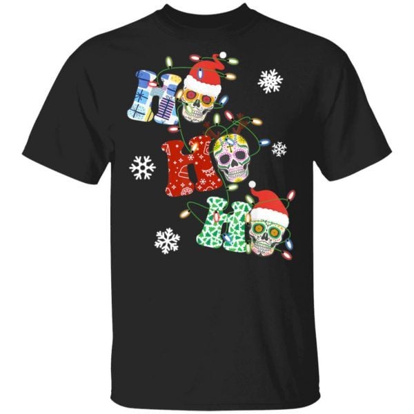 Ho Ho Ho Sugar Skull Christmas Lights Gifts Shirt Christmas Family T-Shirt