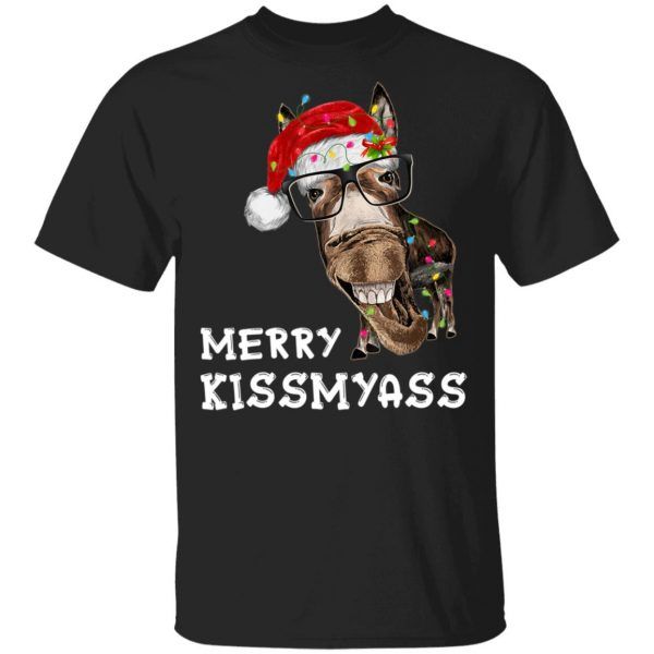 Donkey Santa Hat Merry Kissmyass Christmas Lights Funny Shirt