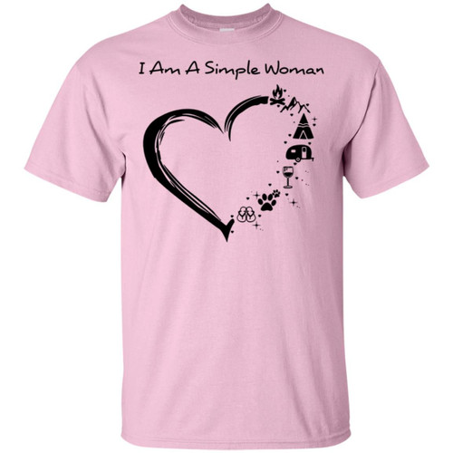 I Am A Simple Woman Heart Camping Hiking Wine Dogs Shirt