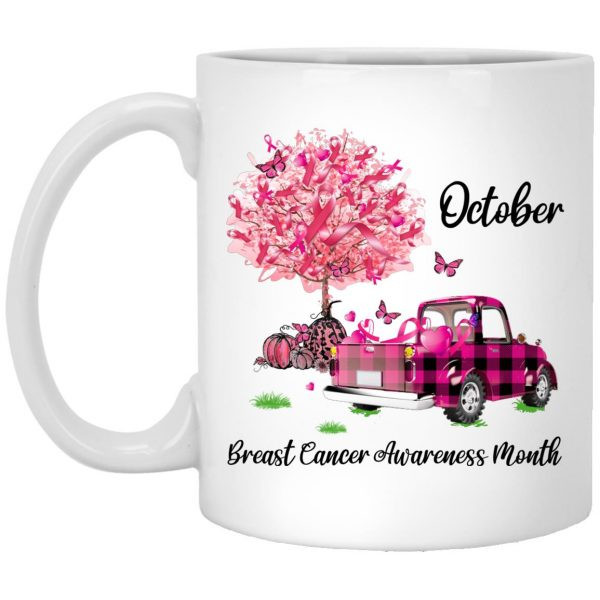 Pumpkin Pink Truck October Breast Cancer Awareness Month Mug