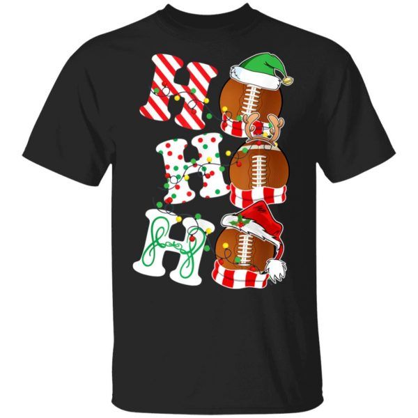 Football Ho Ho Ho Christmas Pajama Lights Santa Gift Shirt