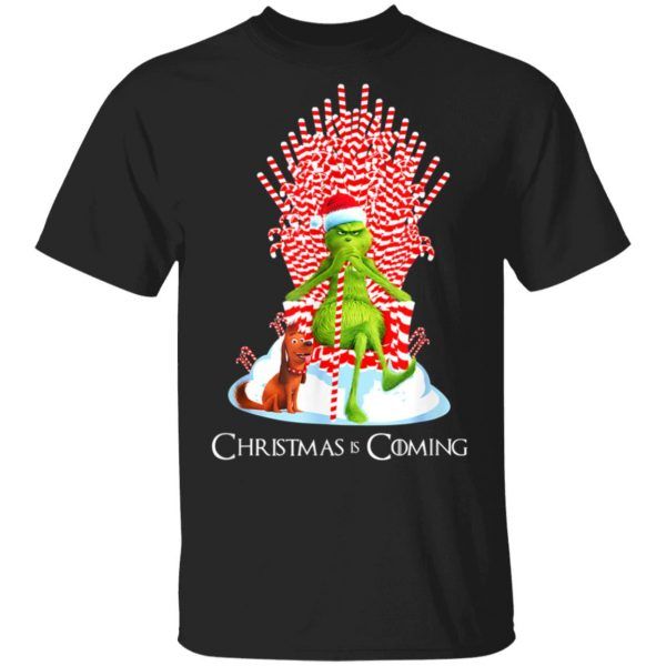 Christmas Grinch Is Coming Candy Cane Throne Funny Parody T-Shirt