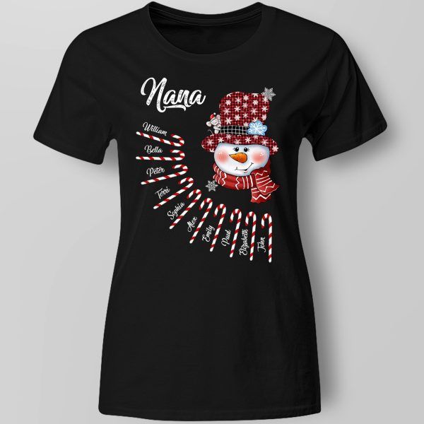 Personalized Grandma Snowman Candy Cane Christmas Shirts For Gift Grandma - Nana Xmas Funny T-Shirt