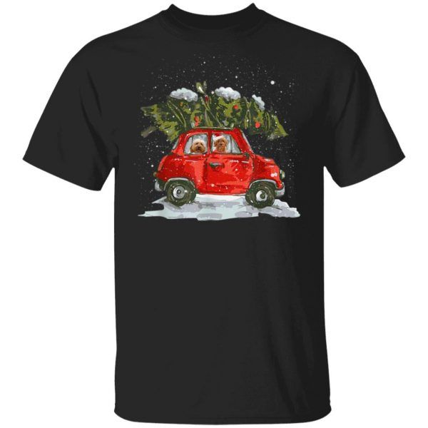Goldendoodle Riding Red Truck Xmas Merry Christmas Gifts Shirt Funny Dog