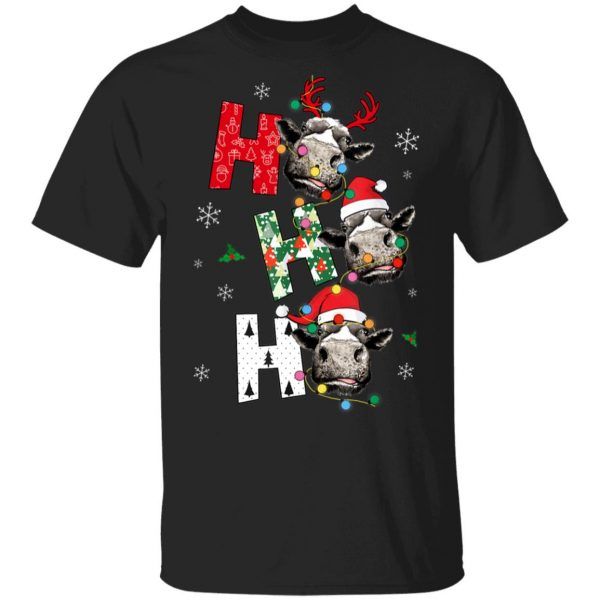 Funny Ho Ho Ho Cattle Cow Christmas Santa Claus Reindeer Shirt Xmas Gift