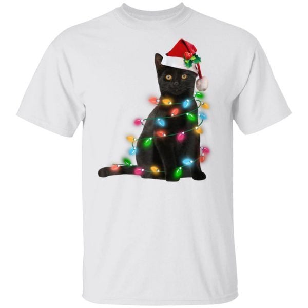 Black Cat Christmas Light Shirt Funny Cat Lover Christmas