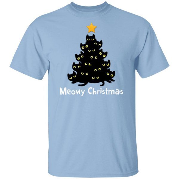 Cat Lover Tees Merry Meowy Christmas Tree Cat Holiday Cute Shirt