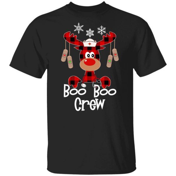 Reindeer Buffalo Plaid Boo Boo Crew Nurse Funny Christmas Gift T-Shirt