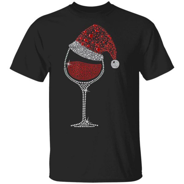 Funny Glass of Red Wine Santa Hat Christmas Family T-Shirt