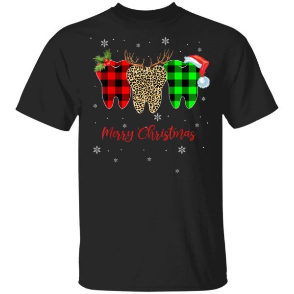 Funny Teeth Leopard Plaid Merry Christmas Gift T-Shirt