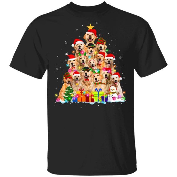 Christmas Pajama Golden Retrievers Dogs Tree Xmas Gift Dog Lover Shirt
