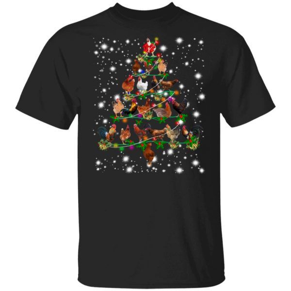 Christmas Pajama Chickens Tree Xmas Lights Snow T-Shirt Funny Santa Chickens Gifts