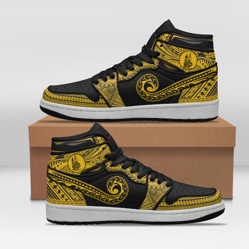 New Caledonia Custom Shoes - Polynesian Pattern JD Sneakers Black And Yellow