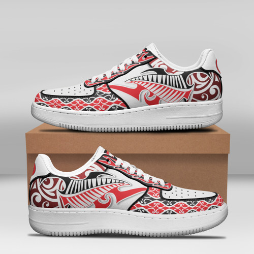 Maori AF Sneakers - New Zealand Maori Kowhaiwhai AF Custom Shoes Red And White Colour