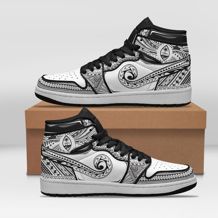 Guam Custom Shoes - Polynesian Pattern JD Sneakers Black And White