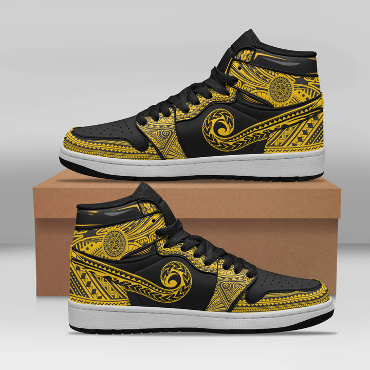 Polynesian Custom Shoes - Polynesian Pattern JD Sneakers Black And Yellow