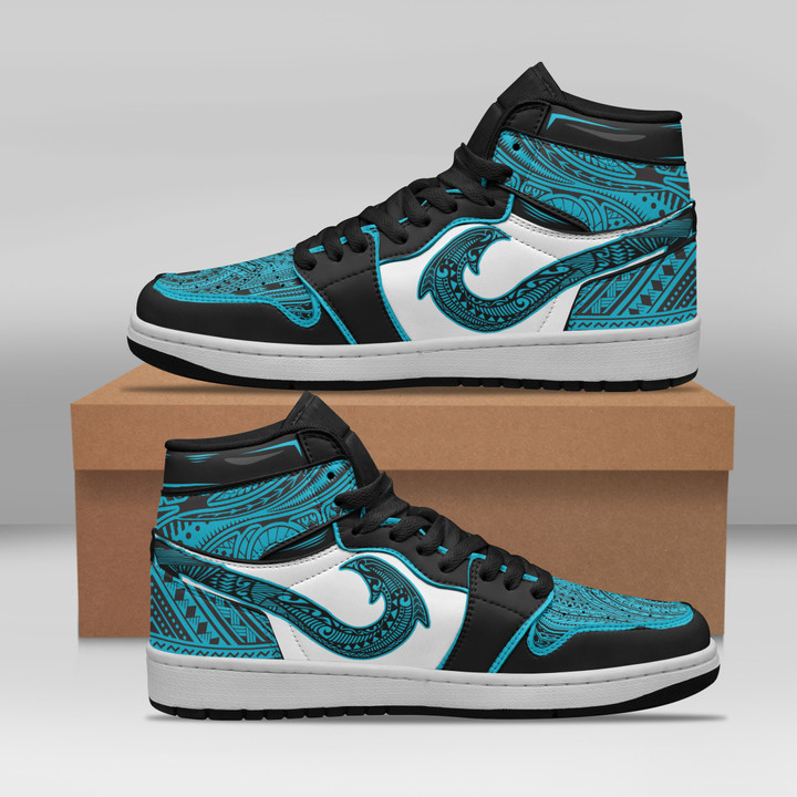 Polynesian Custom Shoes - Polynesian Fish Hook Pattern JD Sneakers Black And Turquoise