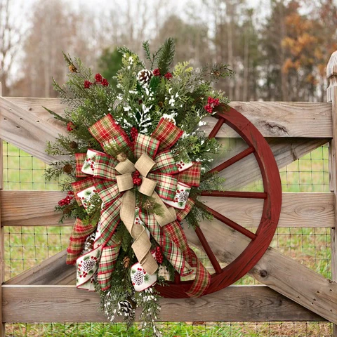 🎄Winter wreath-Farmhouse wagon wheel(Christmas Sale)