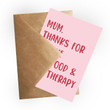 Funny Mothers Day Card, Free Food Free Therapy