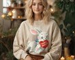 Retro Valentine Sweatshirt Bunny Gift, Vintage Valentines Day Heart Shirt, Cute Cottagecore Shirt Preppy Sweatshirt