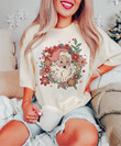 Retro Christmas Floral Santa Shirt, Flower Santa Sweater