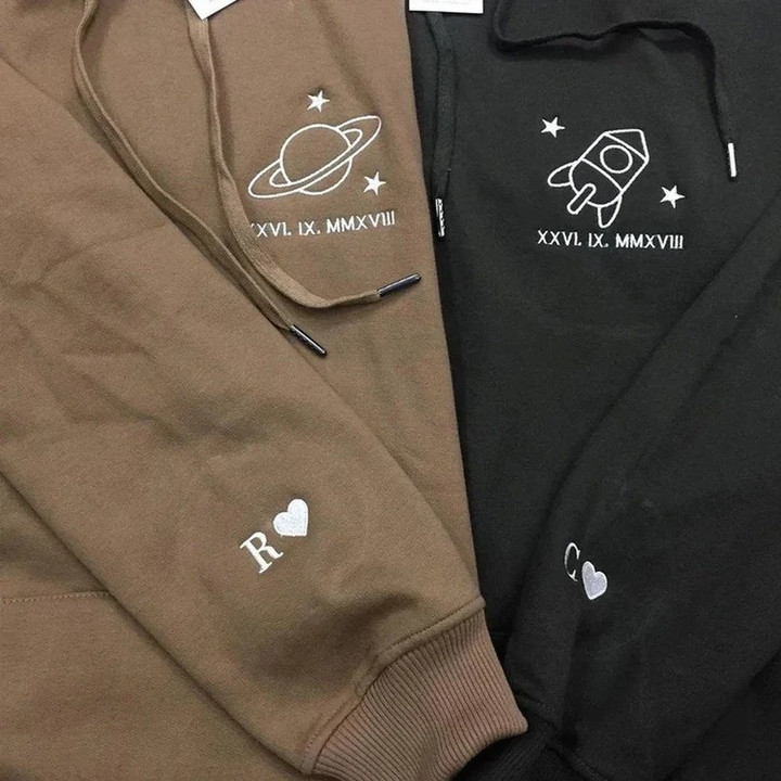 Custom Rocket And Moon Roman Numeral , Couple Matching Sweatshirt