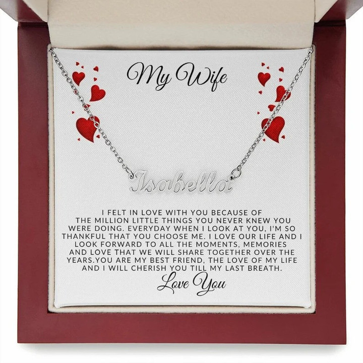 Gift for Wife, Name Necklace with message card
