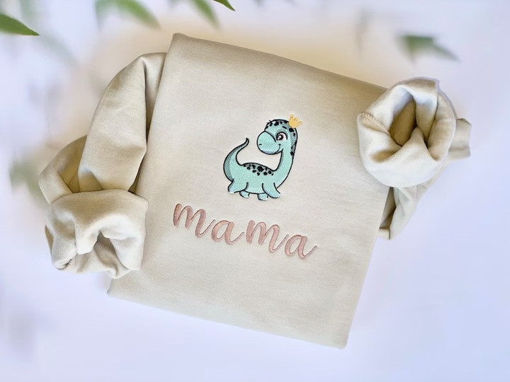 Custom Boy Mama Cute Dino Mama Embroidered Crewneck