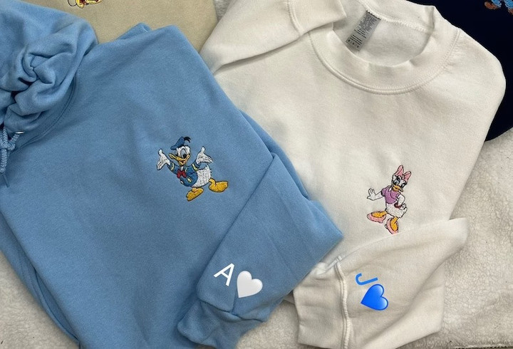 Embroidered Donald and Daisy Duck Matching Sweatshirts and Hoodies