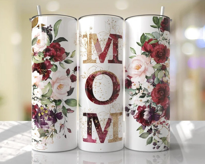 Mom Mother's Day Red Rose Gold Floral Tumbler
