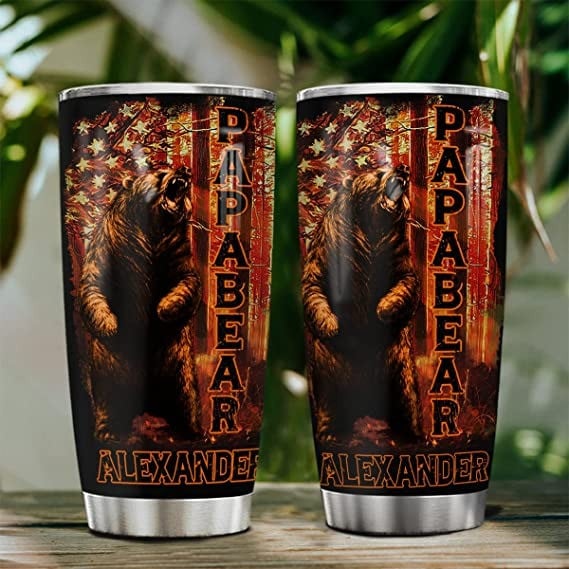 Personalized Father's Day Gifts for Dad America Flag Tumbler Papa Bear