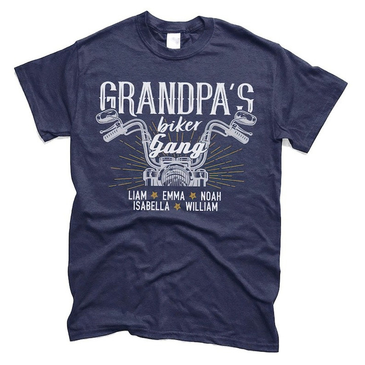 Personalized Grandpa Shirt, Papa Shirt, Grandpa's Biker Gang - Papa With Grandkid Names T-Shirt