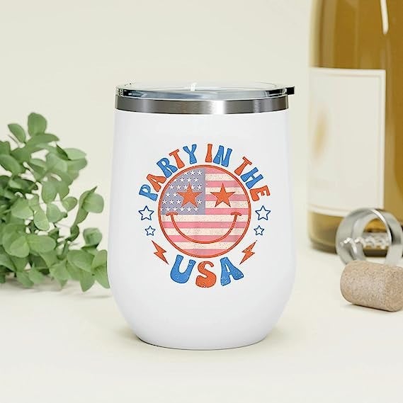 Retro Party in the USA Smiley Face Tumbler 4th of July, Independence Day Gift For Men Women