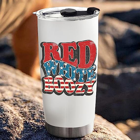 Red White and Boozy Retro Fourth of July Tumbler, 4th of July Independence Day Tumbler, Patriotic America Tumbler