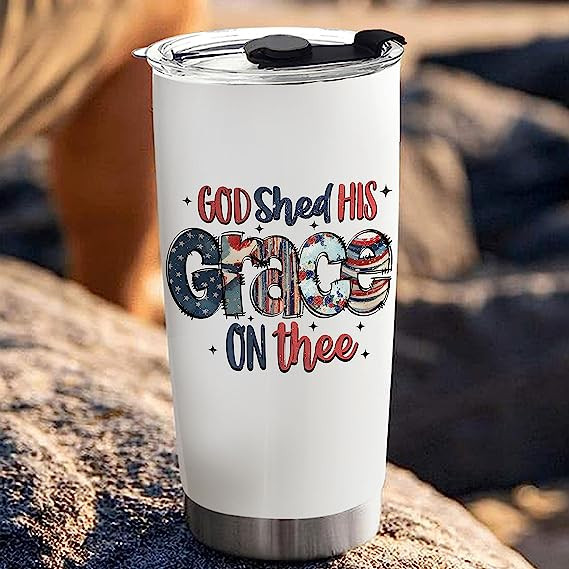 God Shed His Grace On Thee Tumbler, 4th of July America Tumbler, America Retro 4th of July Tumbler