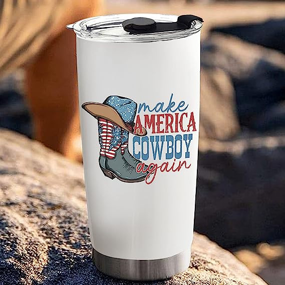Make America Cowboy Agian Western America Tumbler, Western Boots Retro Cowgirl Boots Tumbler, Howdy 4th of July