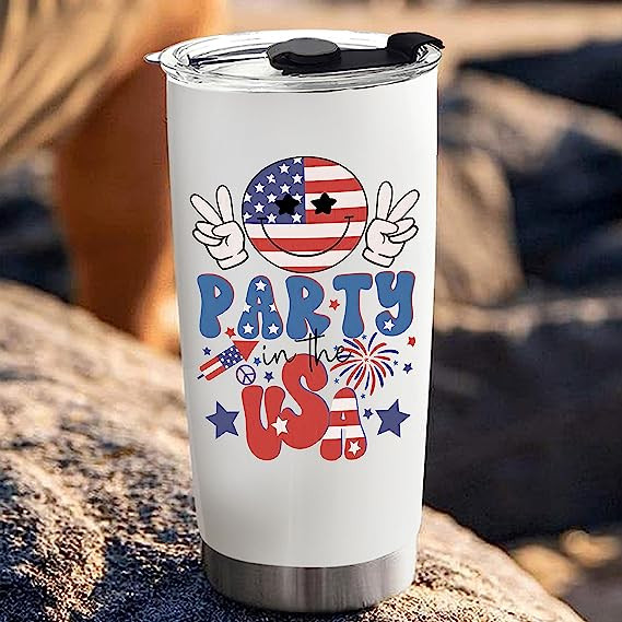 Retro 4th of July Party in the USA Tumbler, Retro Independence Day USA Flag Tumbler
