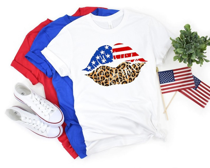 Patriotic Lips Shirt, American Flag Lips Shirt, Cheetah Lips Shirt, Kisses Shirt, 4th of July Shirt, 4th of July, Merica Unisex Shirt