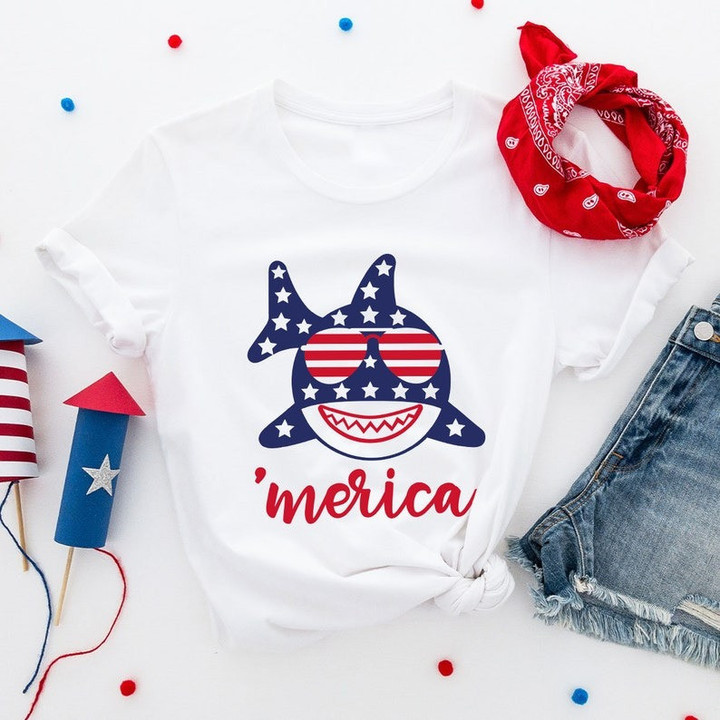 4th Of July Shirt, Independence Day, Merica Shark Shirt, Fourth Of July Funny, America Shirt, USA Shirt, Fourth Of July Shirt