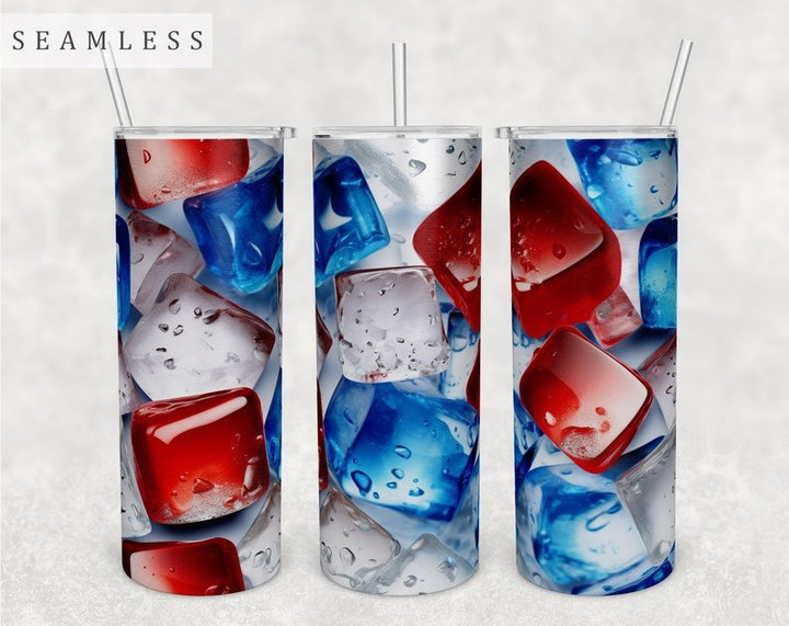 Red White And Blue Ice Cubes Tumbler 20oz Skinny Tumbler