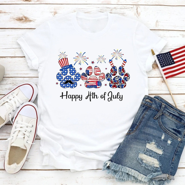 Happy 4th Of July Dog Lover Shirt, Leopard Dog Paw Shirt, American Dog Mom Shirt, Patriotic Shirt