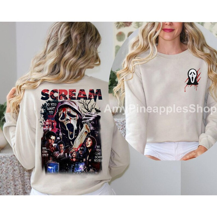 Woodsboro Horror Film Club 2 Sided Shirt, Horror Film Club Hoodie, Woodsboro Scream, Scream Ghost Sweatshirt, Bloody and Gruesome Face