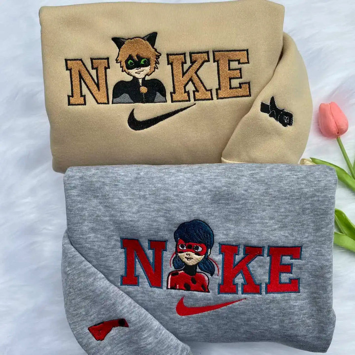 Ladybug & Cat Noir Embroidered Matching Set Sweatshirt, Hoodie