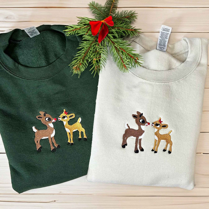 Rudolph and Clarice Couple Embroidered Matching Set Sweatshirt, Hoodie