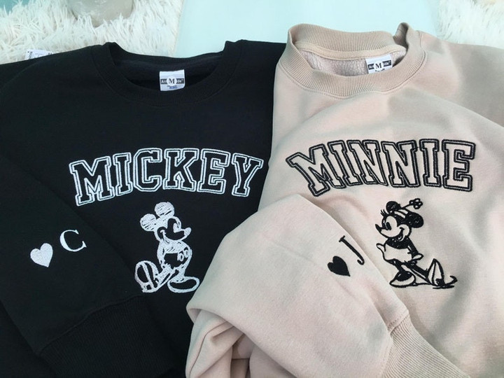 Disney Couple Mickey Minnie Embroidered Matching Set Sweatshirt, Hoodie