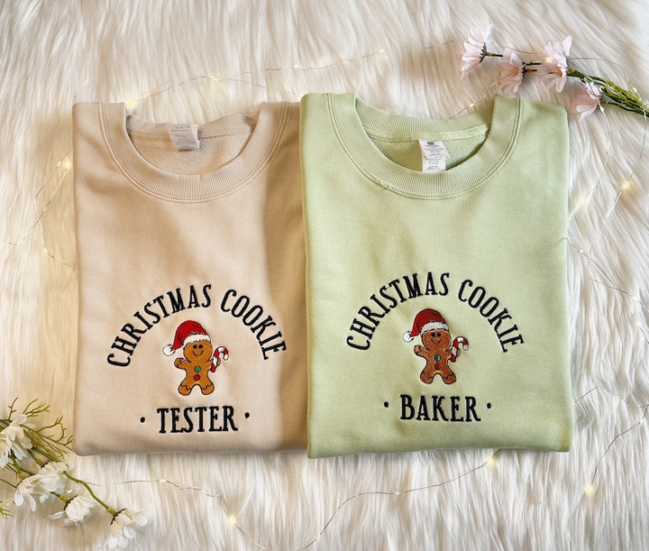 Cookie Baker and Tester Gingerbread Embroidered Matching Set Sweatshirt, Hoodie