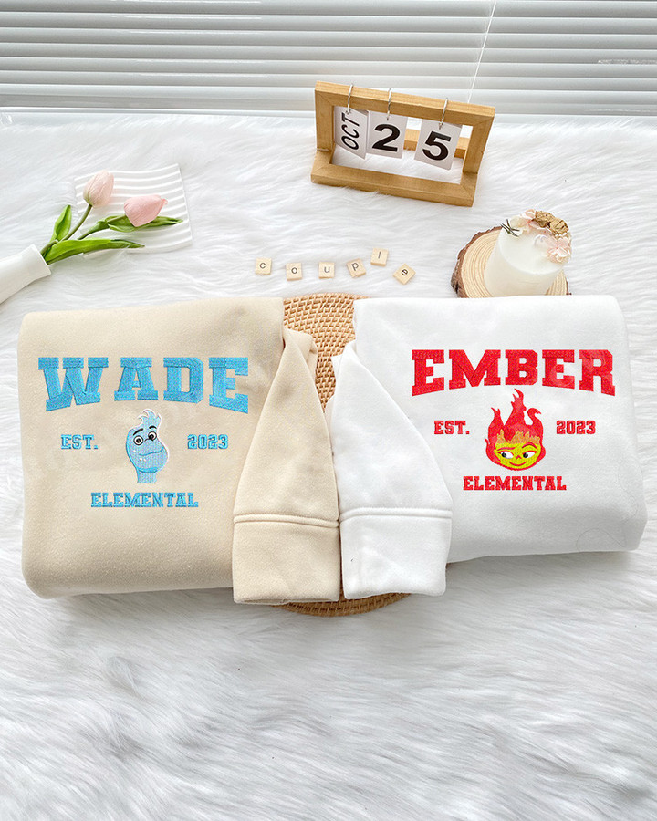 Elemental Ember and Wade (Ver 2) Embroidered Matching Set Sweatshirt, Hoodie
