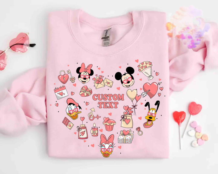 Disney Mickey And Friends Heart Valentine's Day Shirt, Disney Couple Matching Tee Valentine's Gift