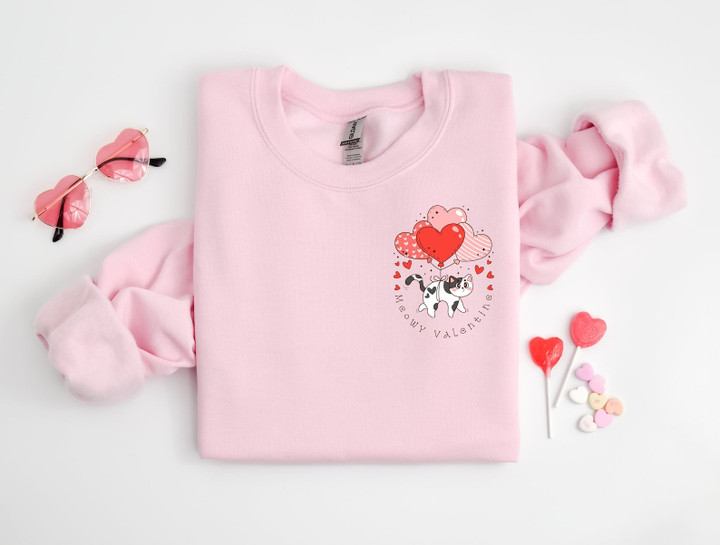 Cute Cat Valentine Sweatshirt, Cat Lover Valentine Sweatshirt, Girls Valentines Day Gift, Funny Valentines Day Sweater